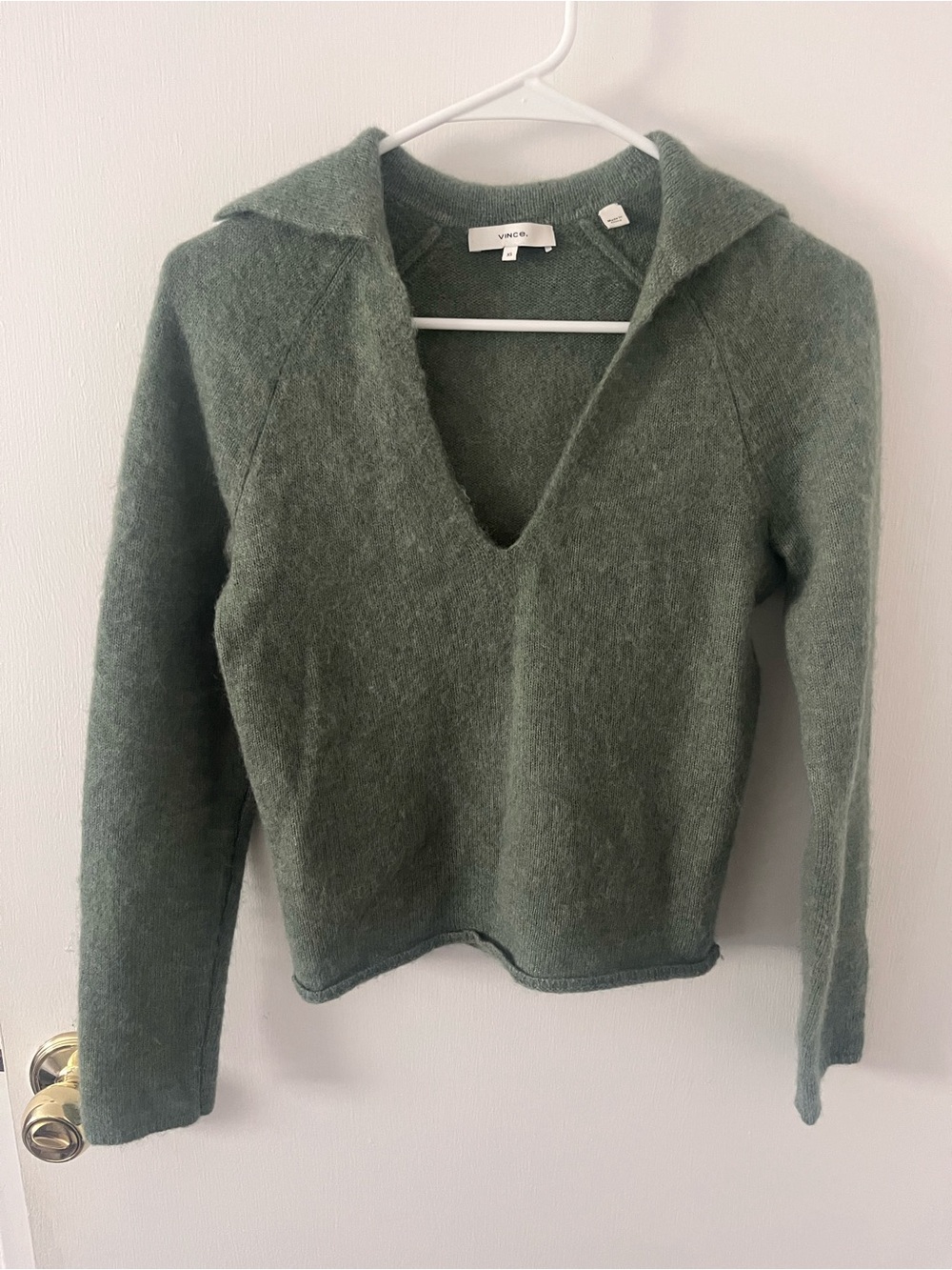 Vince Brushed Polo Alpaca Sweater Sage Green Polo V-Neck XS - Picture 4 of 14